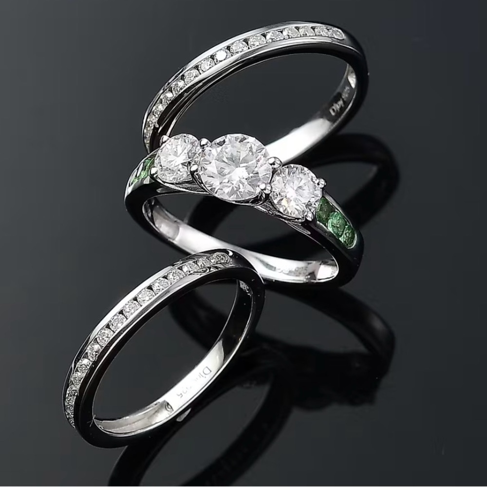 Set of 3-Moissanite & Tsavorite Garnet 2.2ctw Stackable Rings in Sterling Silver